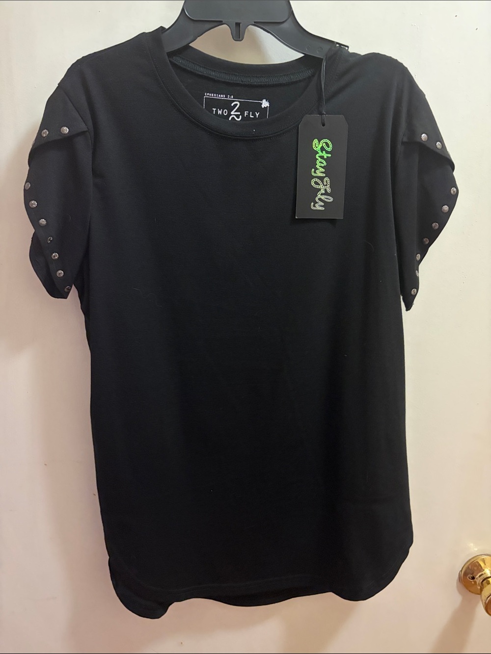Black Stud-Detail Women's Tee